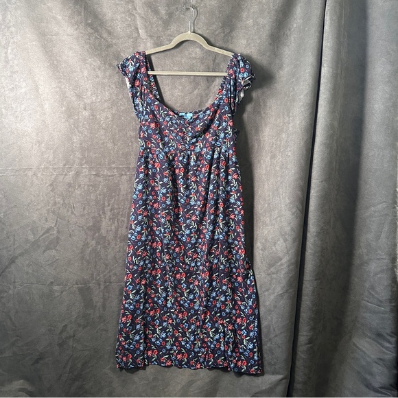 Draper James RSVP Smocked Midi Dress Navy Floral Print Women’s XL - Picture 4 of 9